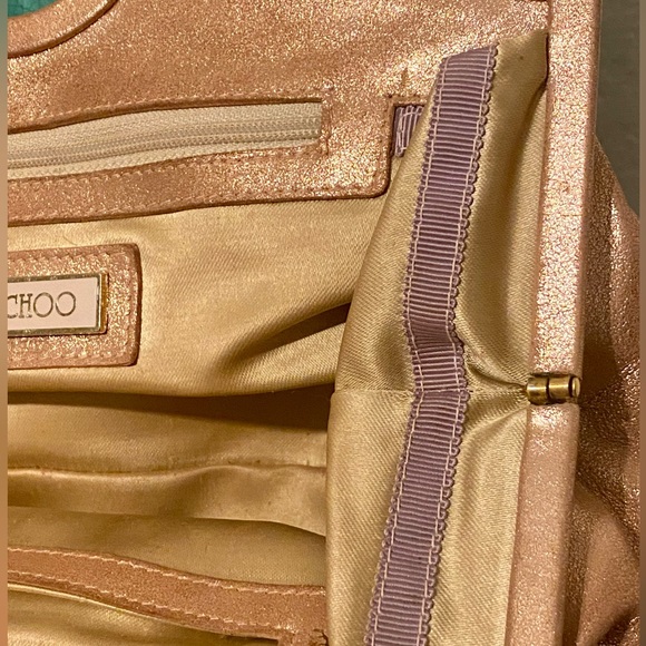 JIMMY CHOO Vintage Y2K Ballet Pink Metallic Suede/Leather Evening Bag Gold Strap - Picture 4 of 16